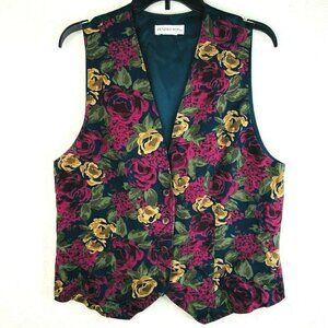 Vintage Pendleton Navy Background Flowers Satin Tie Back Vest Size Medium